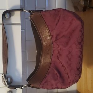 Coach hobo purse, brown leather and violet fabric